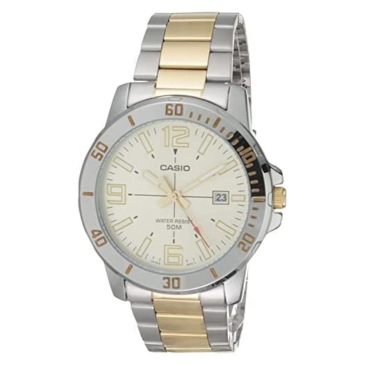 Casio Classic Two-Tone Stainless Steel Band Date Indicator Watch (Model: MTPVD01SG-9BV)