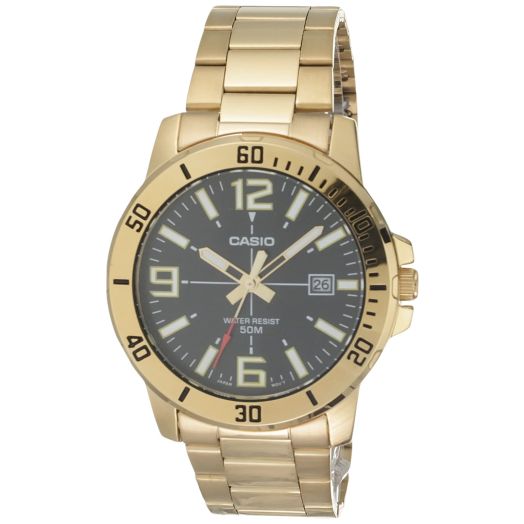 Casio Classic Gold-Tone Stainless Steel Band Date Indicator Watch (Model: MTPVD01G-1BV)