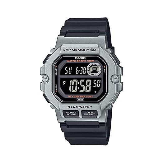 Casio LED Illuminator Lap Memory 60 10-Year Battery Men's Digital Sports Watch 100 M Water Resistant Countdown Timer Auto Calendar (Casio Model: WS-1400H-1BV), Black (WS1400H-1BV)