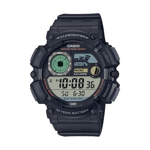 Casio Illuminator LED Light 10-Year Battery Dual-Time Moon Phase Fishing Level Watch WS-1500H-1AV
