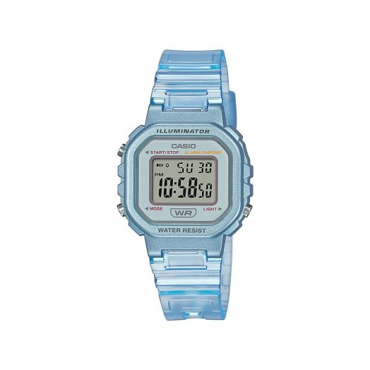 Casio Illuminator Alarm Chronograph Clear Blue Digital Watch LA-20WHS-2A