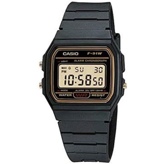 Casio F91WG-9 Men's Retro Black Band Gold Face Alarm Chronograph Digital Watch