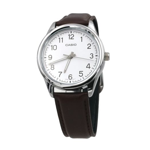 Casio MTP-V005L-7B4 Men's Brown Leather Band White Numbers Dial Casual Analog Watch