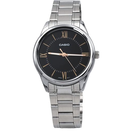 Casio MTP-V005D-1B5 Men's Standard Stainless Steel Roman Black Dial Analog Watch