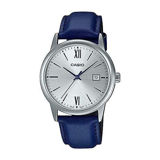 Casio MTP-V002L-2B3 Men's Standard Dress Analog Blue Leather Band Silver Dial Date Watchh