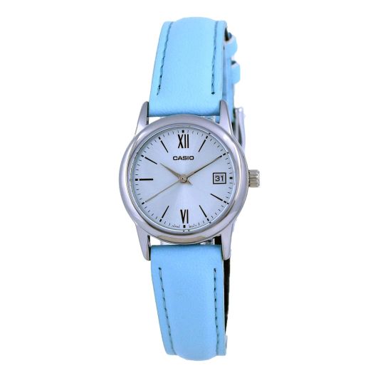 Casio LTP-V002L-2B3 Women's Standard Analog Blue Leather Band Blue Dial Date Watch