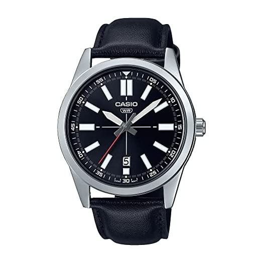 Casio MTP-VD02L-1E Men's Dress Leather Band Black Dial 3-Hand Analog Watch