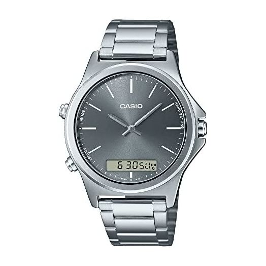 Casio MTP-VC01D-8E Men's Stainless Steel Grey Dial Analog Digital Dual Time Zone Watch