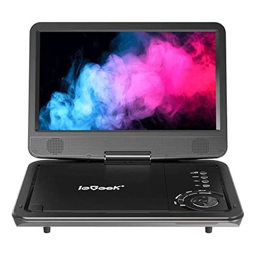 ieGeek Portable DVD Player 12.5", with 10.5" HD Swivel Screen, Car Travel DVD Players 5 Hrs Rechargeable Battery, Region-Free Video Player for Kids Elderly, Remote Control, Sync TV, USB&SD, Black