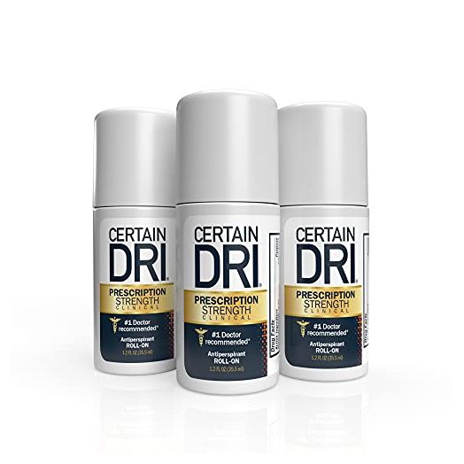 Certain Dri Prescription Strength Clinical Antiperspirant Roll-On Deodorant, Hyperhidrosis Treatment for Men & Women, Unscented, 1.2 Fl oz, 3 Pack