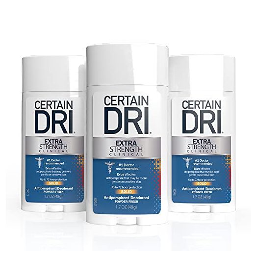 Certain Dri Extra Strength Clinical Antiperspirant Solid Deodorant, Hyperhidrosis Treatment for Men & Women, Powder Fresh, 1.7oz, 3 Pack