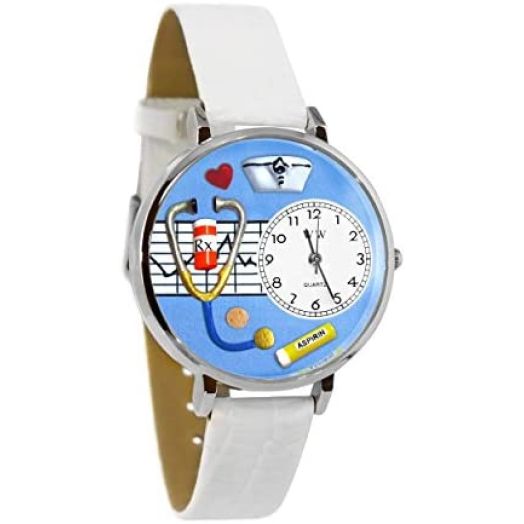 Whimsical Gifts Women's Nurse 3D Watch | 5 Colors to Match Scrubs | Gold or Silver Finish Large | Unique Fun Novelty | Handmade in USA