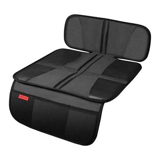 Car Seat Protector - Seat Protection Mat - Thick Padding - Durable, Waterproof Fabric, Leather Reinforced Corners & 3 Pockets for Handy Storage Black