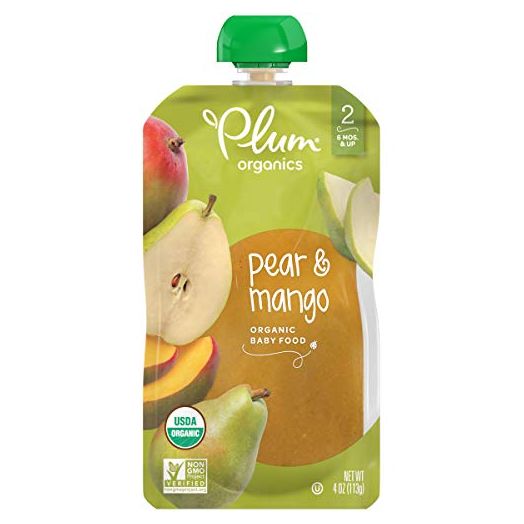Plum Organics Baby Food Pouch | Stage 2 | Pear and Mango | Fresh Organic Food Squeeze | For Babies, Kids, Toddlers |4 Ounce (Pack of 12)