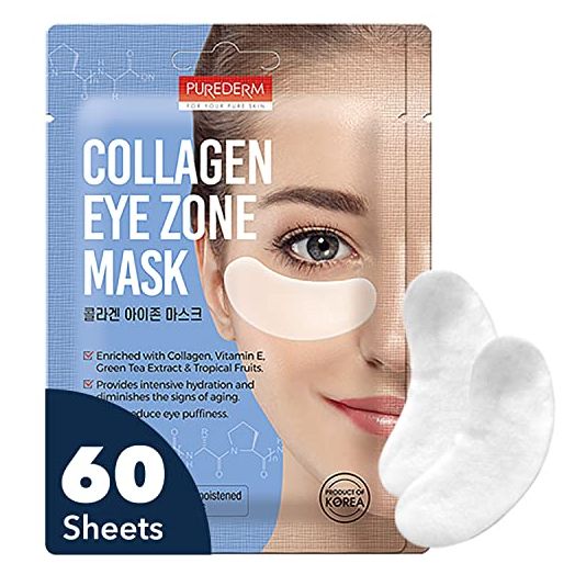 PUREDERM Collagen Under Eye Mask (60 Sheets) - Under Eye Patches Dark Circles and Puffiness - Rich Collagen Eye Zone Gel Mask Reduce Under eye Bags Creases Fine Lines - Eye Zone Patches for Moisturizing Hydrating Uplifting Illuminating