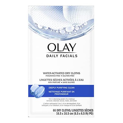 Olay Daily Facials, Deeply Purifying Clean, 5-in-1 Cleansing Wipes with Power of a Makeup Remover, Scrub, Toner, Mask and Cleanser, 66 Count