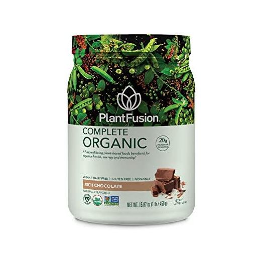 PlantFusion Complete Organic Plant Based Pea Protein Powder | Fermented Superfoods | Vegan, Gluten Free, Non Dairy, Soy Free, Chocolate, 1 LB