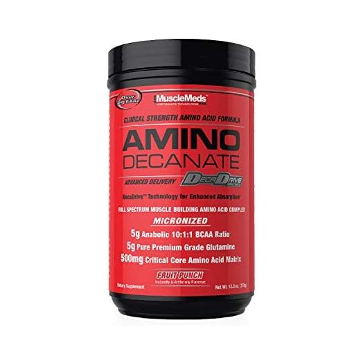 MuscleMeds Amino DECANATE, Intra, Post Workout Drink, Full Spectrum Amino Acid Complex, Leucine, Muscle Recovery, Fruit Punch, 30 Servings