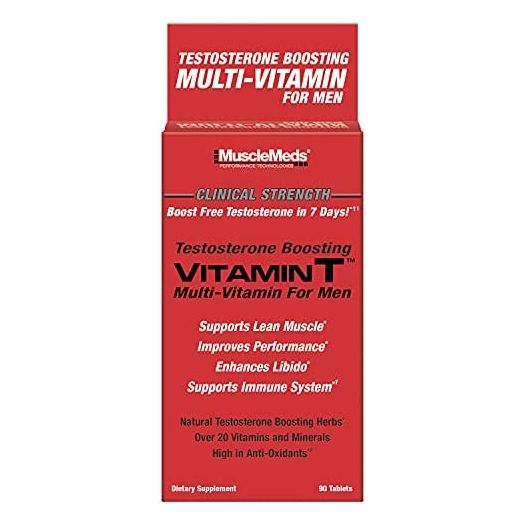 MuscleMeds Vitamin T Daily Complete Multivitamin for Men Enhances Testosterone Muscle Building Sexual Performance 20 Vitamins Minerals Fenugreek Tribulus Longjack, Brown, 90 Count