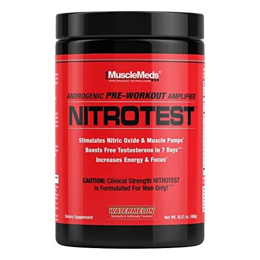 MuscleMeds Nitrotest Pre-Workout Supplement Drink, Boost Nitric Oxide, Testosterone, Watermelon, 30 Servings, 1.03 Pound, 1 Count