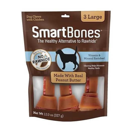 SmartBones Dog Chews, Treat Your Dog to Rawhide-Free Dog Bones, Made With Real Meat and Vegetables, 3 Large