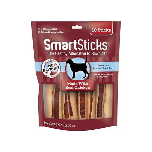 SmartBones SmartSticks, Treat Your Dog to a Rawhide-Free Chew Made With Real Chicken and Vegetables,10 sticks