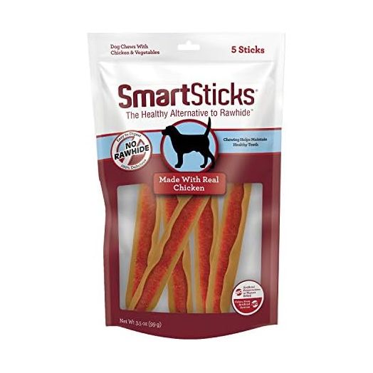 SmartBones SmartSticks, Treat Your Dog to a Rawhide-Free Chew Made With Real Meat and Vegetables 5 Count (Pack of 1)