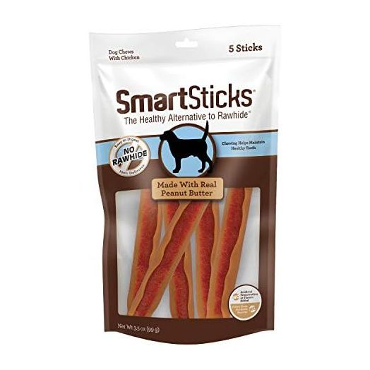 SmartBones SmartSticks, Treat Your Dog to a Rawhide-Free Chew Made With Real Peanut Butter, 5 count