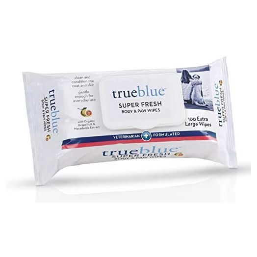 TrueBlue Super Fresh Body and Paw Wipes for Dogs and Puppies - Clean Dirty Paws and for deodorizing - Extra Large, Non-Toxic - 8"x7" - 100 Count