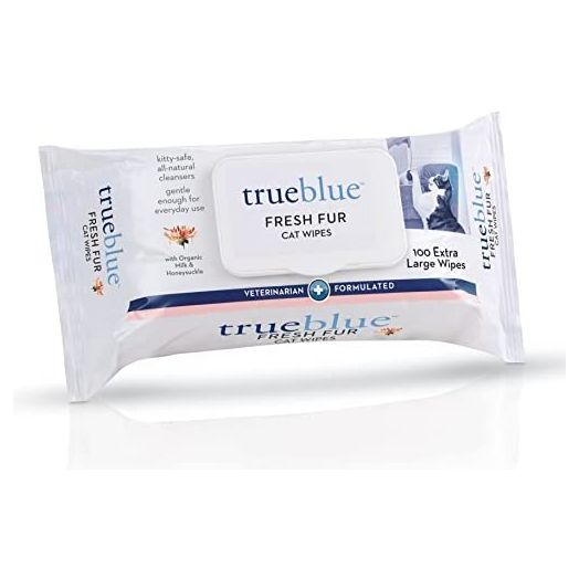 TrueBlue Milk & Honeysuckle Fresh Fur Cat Cleaning Wipes - Pre-Moistened Cleansing Pads for Cleaning Dirty Paws, Coats, Cats, Kittens – Extra Large – 8”x7” – 100 Count