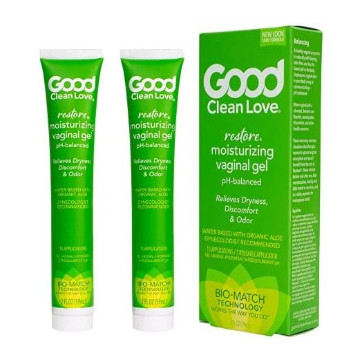Good Clean Love Restore Moisturizing Vaginal Gel, pH-Balanced, Water-Based with Aloe Vera & Lactic Acid, Reduces Dryness, Discomfort & Odor for Women, 2 Oz (2-Pack)