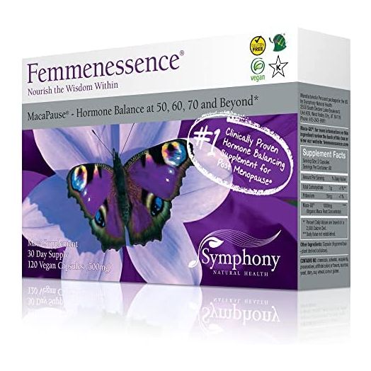 Femmenessence MacaPause – Clinically Proven for Post Menopause, Natural Hormone Balance Supplement for Women | Bone and Heart Health, Symptom Relief, 120 Gelatinized Maca Vegan Capsules, 30-Day Supply