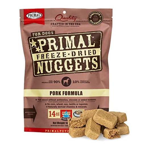 Primal Freeze Dried Dog Food Nuggets, 14 oz Pork Formula - Crafted in The USA, Grain Free Raw Dog Food