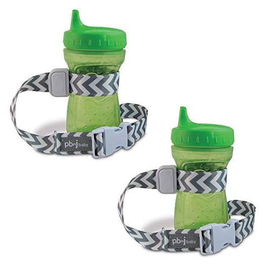 PBnJ Baby SippyPal Sippy Cup Holder Strap Leash Tether (Gray Chevron 2-Pack)