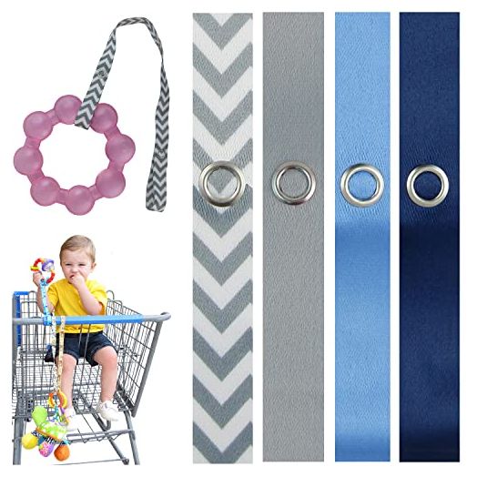 PBnJ baby Toy Saver Strap Holder Leash Secure Accessories Gray Chev/Navy/Lt Blue/Gray - 4pc