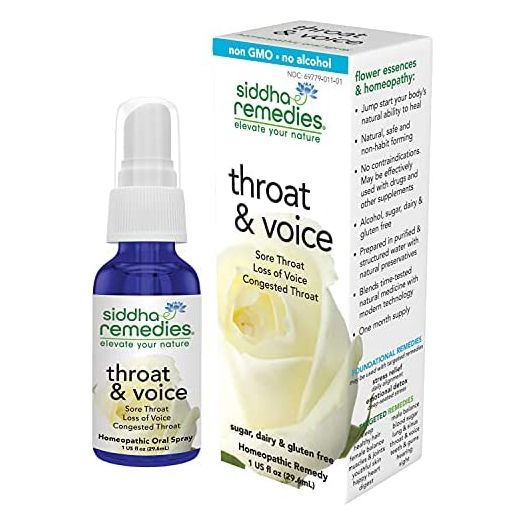 Siddha Remedies Throat & Voice Homeopathic Oral Spray for Sore, Strained Throat | Helpful for Releasing Stress in Throat and Neck | 100% Natural Homeopathic Medicine with Cell Salts & Flower Essences
