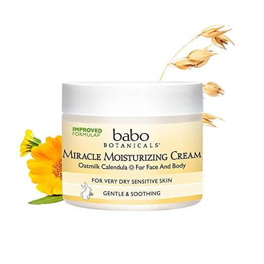 Babo Botanicals Miracle Moisturizing Face & Body Cream - with Natural Oat Extract, Organic Calendula & Shea Butter - For Babies, Kids or Adults with Sensitive or Dry Skin - 2 oz