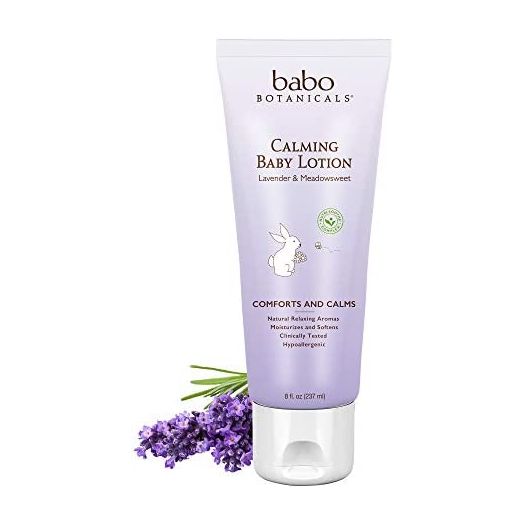 Babo Botanicals Calming Lotion with French Lavender and Organic Meadowsweet, Non-Greasy, Hypoallergenic, Vegan, for Babies, Kids or Sensitive Skin - 8 oz.