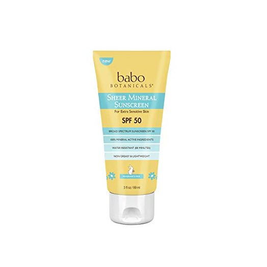 Babo Botanicals Sheer Mineral Sunscreen Lotion SPF 50 with 100% Mineral Active Ingredients - for Babies, Kids or Extra Sensitive Skin - Lightweight, Water Resistant & Fragrance Free - 3 fl. oz.