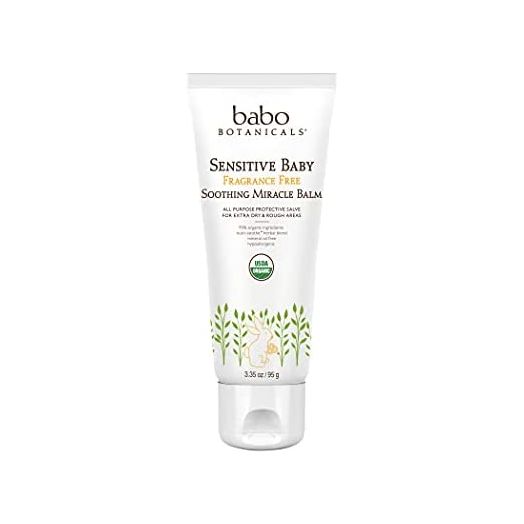 Babo Botanicals Sensitive Baby Fragrance-Free Soothing Miracle Balm - Organic All-Purpose Protective Salve with Sunflower Oil, Olive Oil & Shea Butter - EWG Verified & USDA Certified - 3.35 oz.