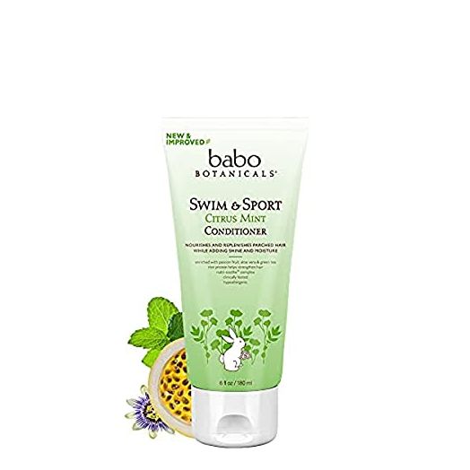 Babo Botanicals Purifying Swim & Sport Conditioner - with Passion Fruit Oil, Organic Aloe Vera & Green Tea - for Babies, Kids or Extra Sensitive Skin - Light Citrus Mint Fragrance, 6 Ounce/180ml