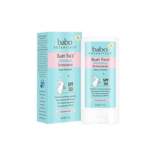 Babo Botanicals Baby Face Mineral Sunscreen Stick SPF 50 – with 70+% Organic Ingredients & Zinc Active – Water-Resistant, Reef-Friendly & Fragrance-Free – 0.6 oz., 1-Pack