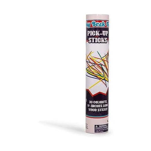 Way Back Toys Pick Up Sticks, 30 Colorful Wooden Sticks and Easy to Carry Container, Game of Steady Hands and Skill, Novelty Family Fun Game for Ages 5 and up