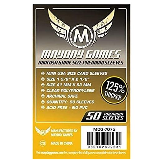MAYDAY GAMES Mini USA Game Size Sleeves. Size 41mm X 63mm