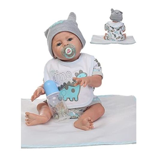 Reborn Baby Doll Boy Silicone Full Body Boy Realistic Anatomically Correct 20inch 50cm Weighted Baby Gray Doll Vinyl