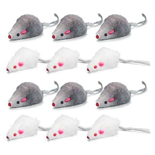 EVTSCAN Fur Mice Cat Toy, 12Pcs Pet Cat Toy Small Plush Mouse Mini Funny Cat Toy, Real Mouse Squeaky Sound, Cat Toys