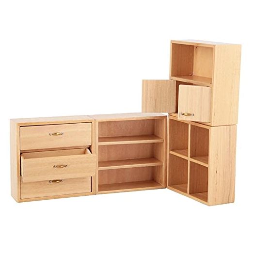 fowinker Wooden Display Cabin 1:12 Miniature Doll Furniture Doll House Furniture Miniature Furniture Miniature Dollhouse Accessories Storage Cabinet for Dollhouse(Natural Color, 12)