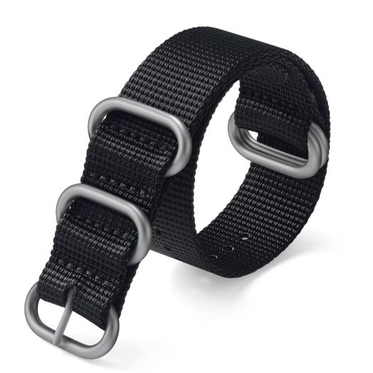 HANYTON Watch Bands - Military Ballistic Nylon Style Strap With Silver High End Heavy Buckle - Choice of Width - 18mm, 20mm, 22mm or 24mm (22mm, Black)