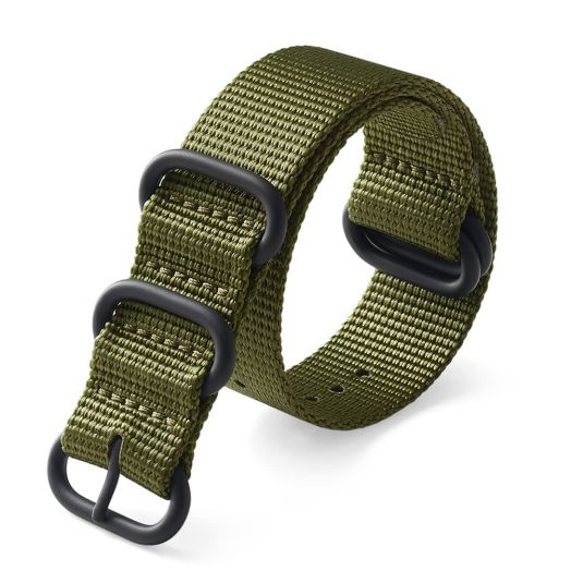 HANYTON Watch Bands - Military Ballistic Nylon Style Straps With Black High End Heavy Buckle & Width (18mm, 20mm, 22mm or 24mm) (20mm, Army Green)