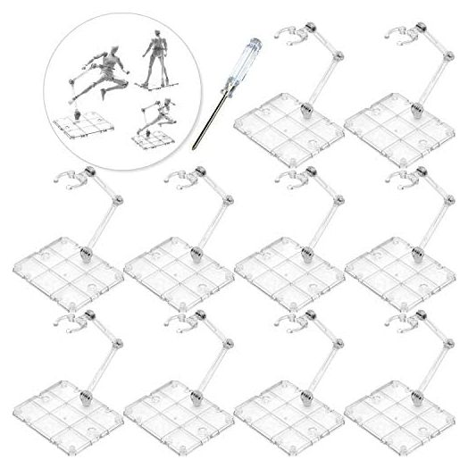 XISTEST Action Figure Stand, 10 PCS Assembly Action Figure Display Holder Base Doll Model Support Stand Compatible with HG RG SD SHF Gundam 1/144 Toy Clear